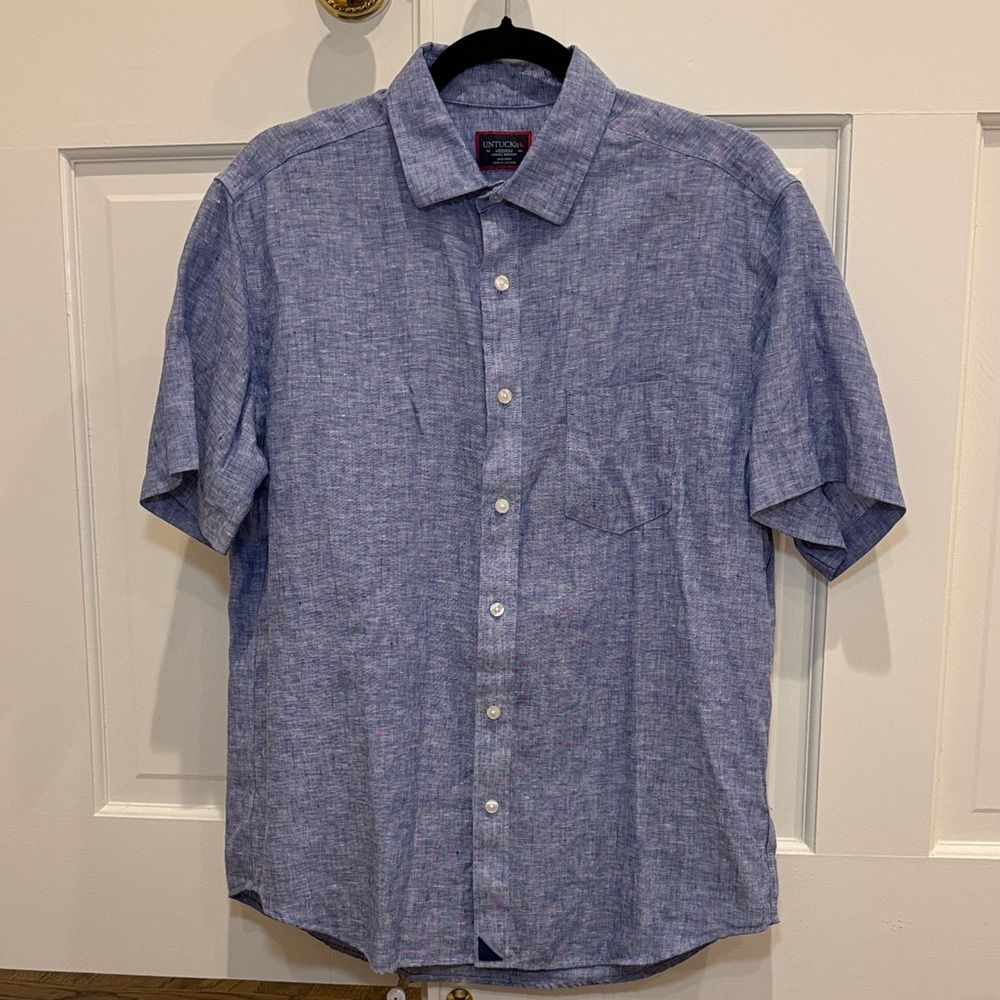 UNTUCKit Men's Blue Linen Short Sleeve Button Down Shirt Size Medium Like New